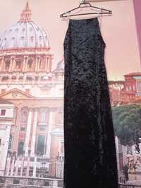 Welurowa długa sukienka damska czarna