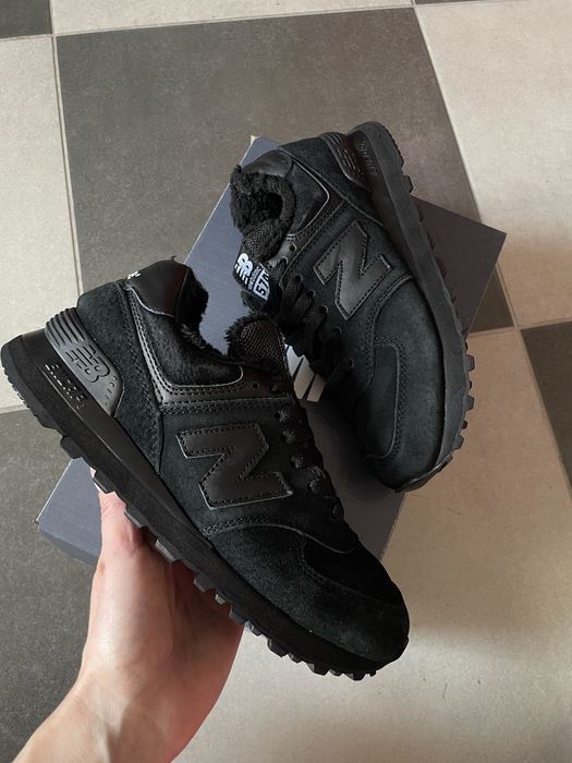New Balance 574 Total Black Mex, кросівки утеплені хутром