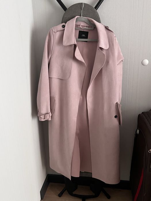 Zara płaszcz trencz z imitacji zamszu z paskiem