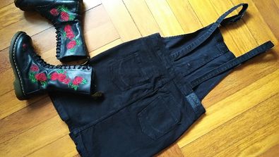 SUPERDRY spódnica/sukienka na szelkach JEANS ogrodniczka 38 M