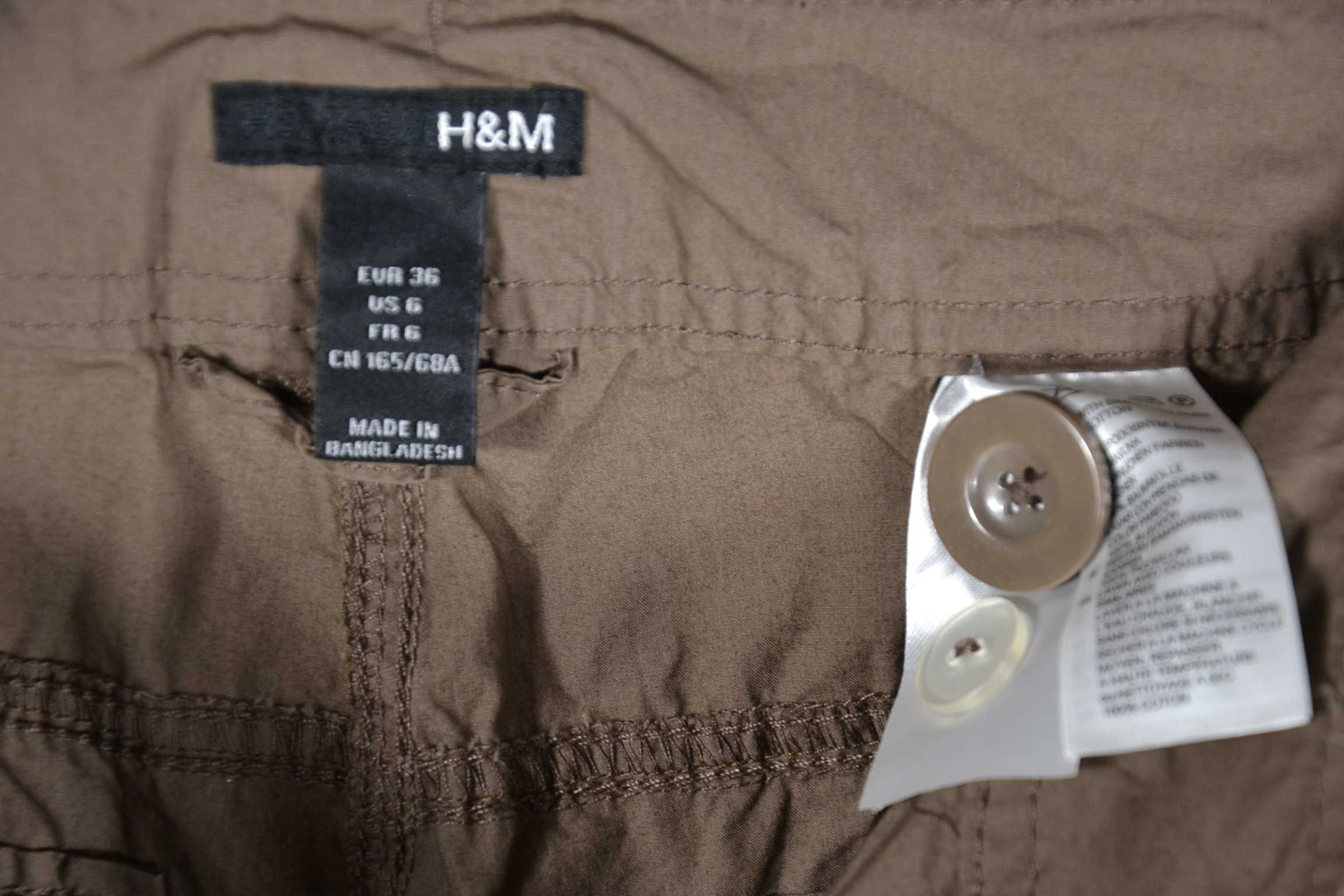 H&M Nowe Spodnie Damskie Rybaczki 36 Pasek Oryginalne Bojówki Bawełna