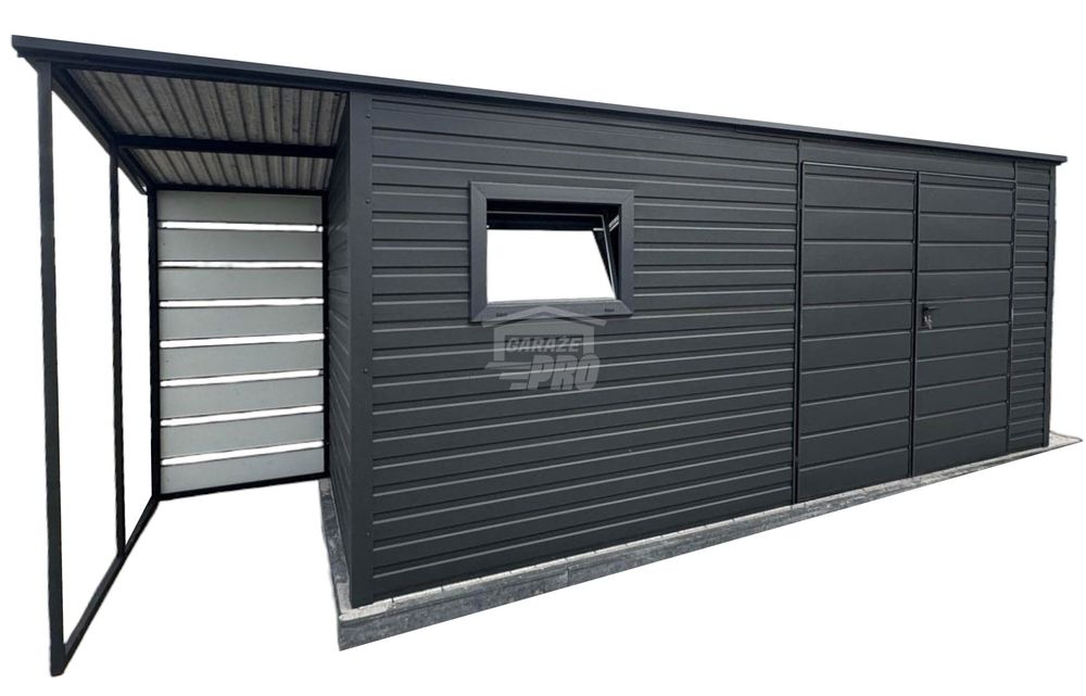 Schowek Domek Ogrodowy 5x2m + wiata 1m Drzwi okno dach GP550