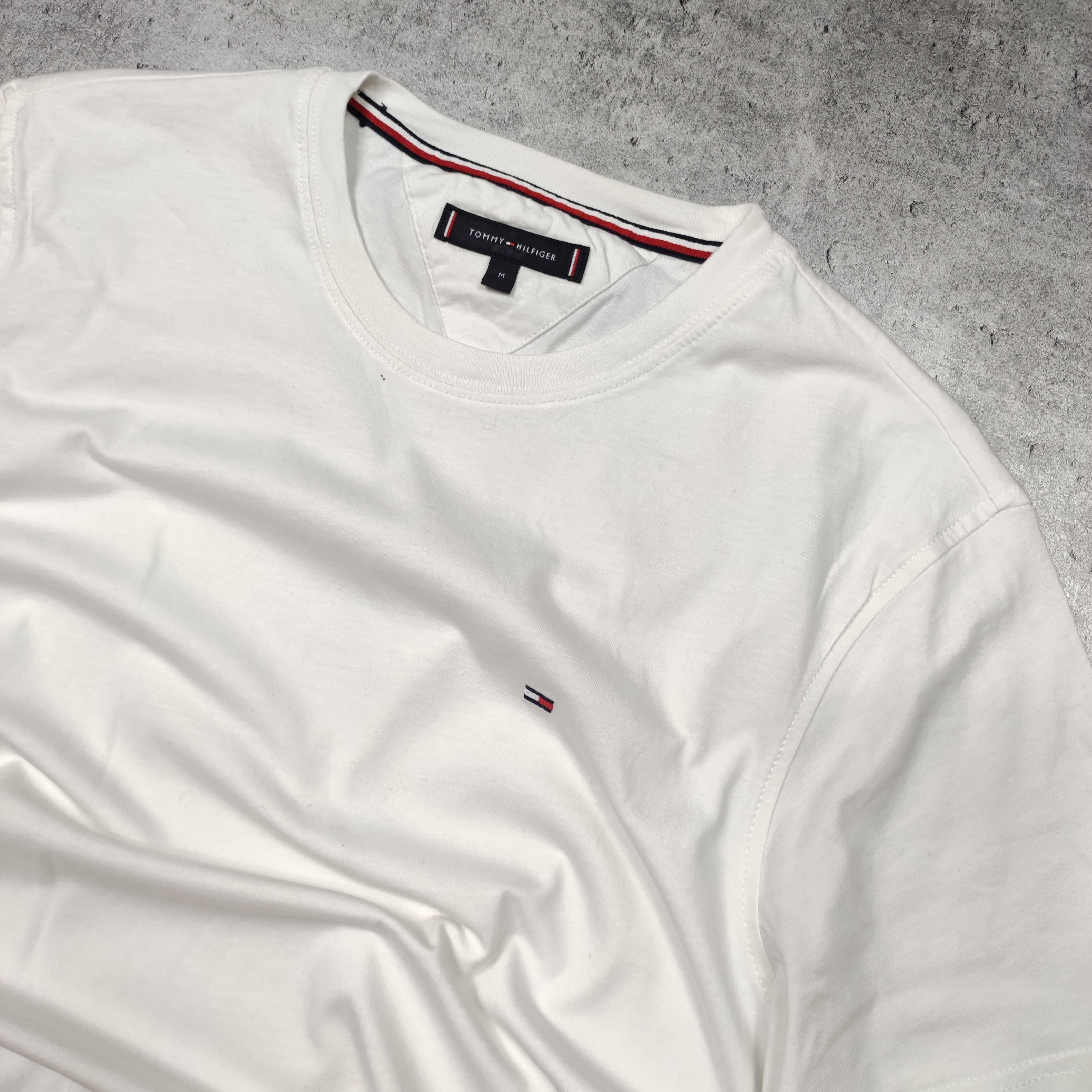 MĘSKA Koszulka Biała Tommy Hilfiger Klasyczna Małe Logo Haft Premium