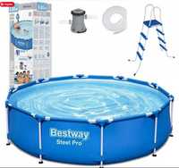 BASEN Stelażowy 305x76 z pompą BESTWAY PRO + drabinka