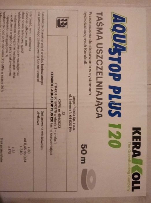 Taśma uszczelniająca Aqua stop plus 120 Kerakoll 50m zamknięty karton