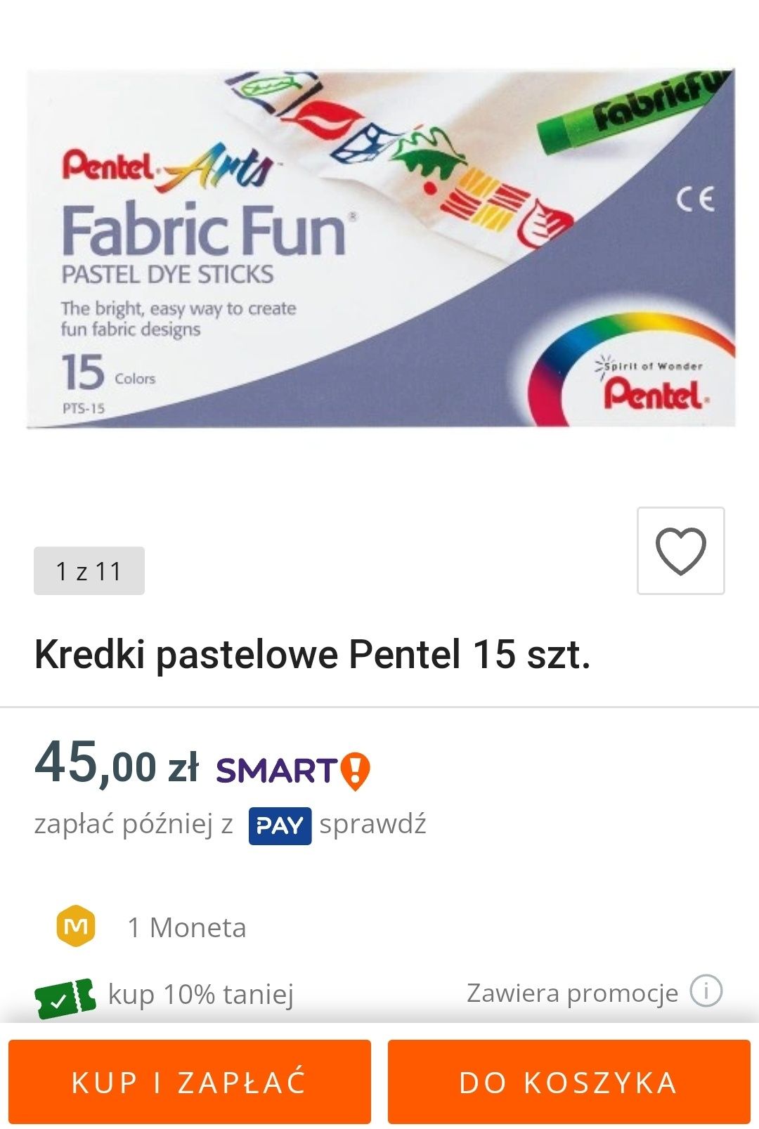 Pastele do Tkanin Pentel 15 kolorów NOWE