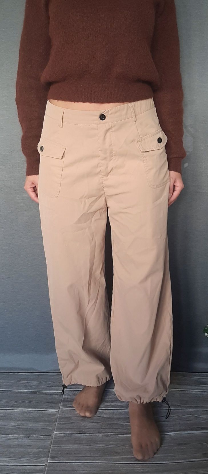 Joggery spodnie z kieszeniami cargo ściągacze luźne szerokie M L XL