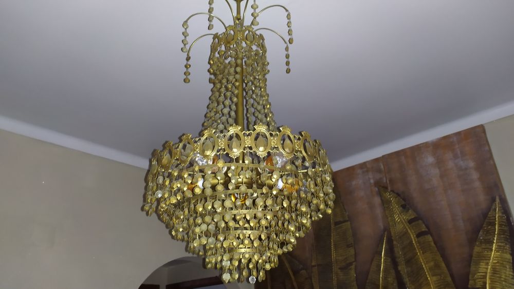 Candeeiro Lustre em saco "castelinhos" dourado