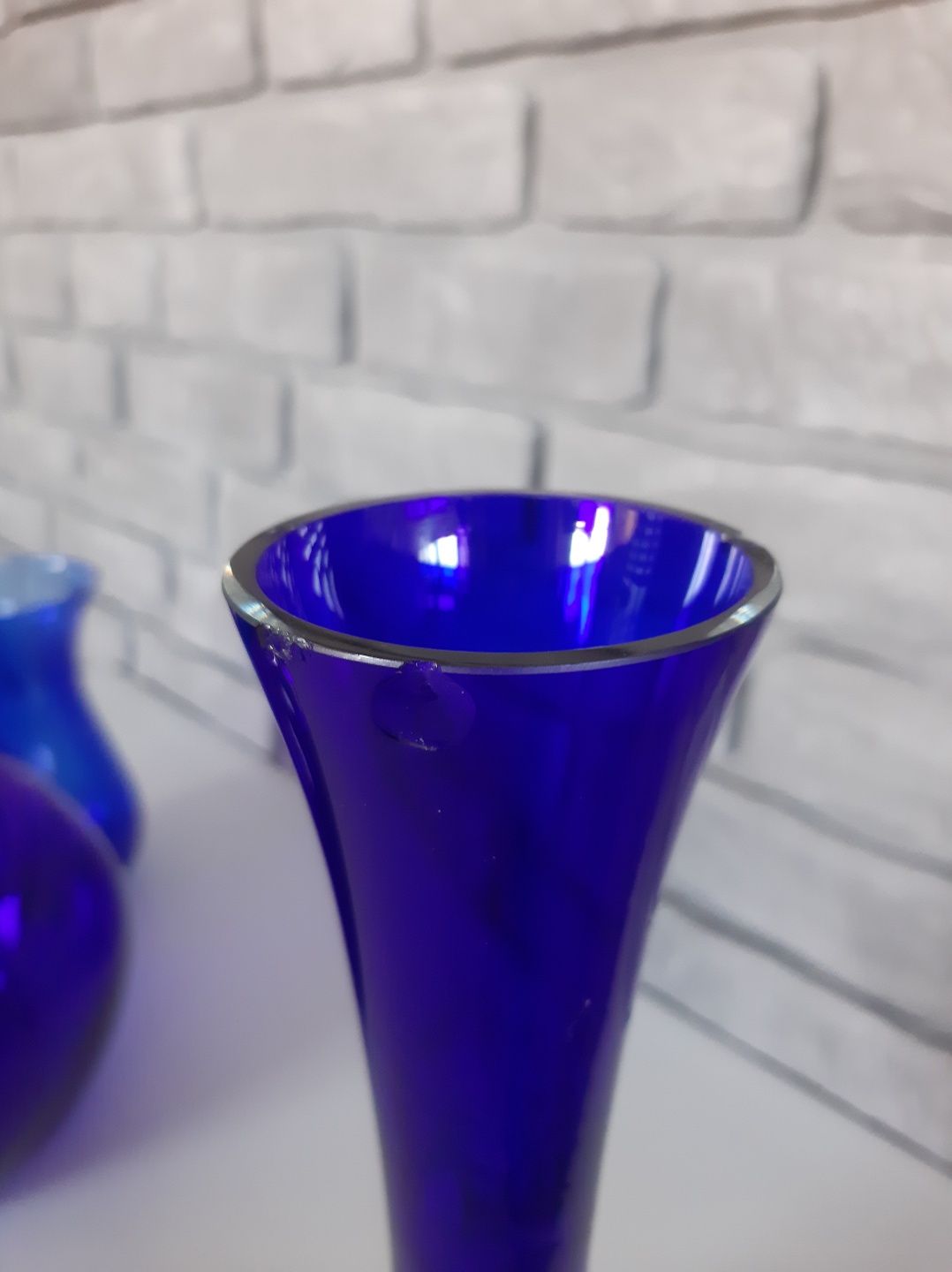 Zestaw wazonów szklanych Luminarc niebieskie kobaltowe PRL