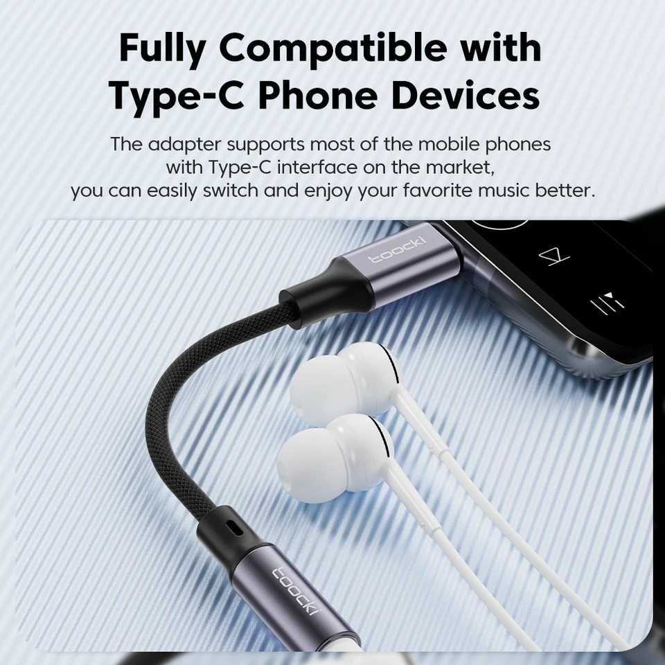 Adapter Audio Toocki USB-C - Mini Jack 3.5mm Przejściówka do Słuchawek