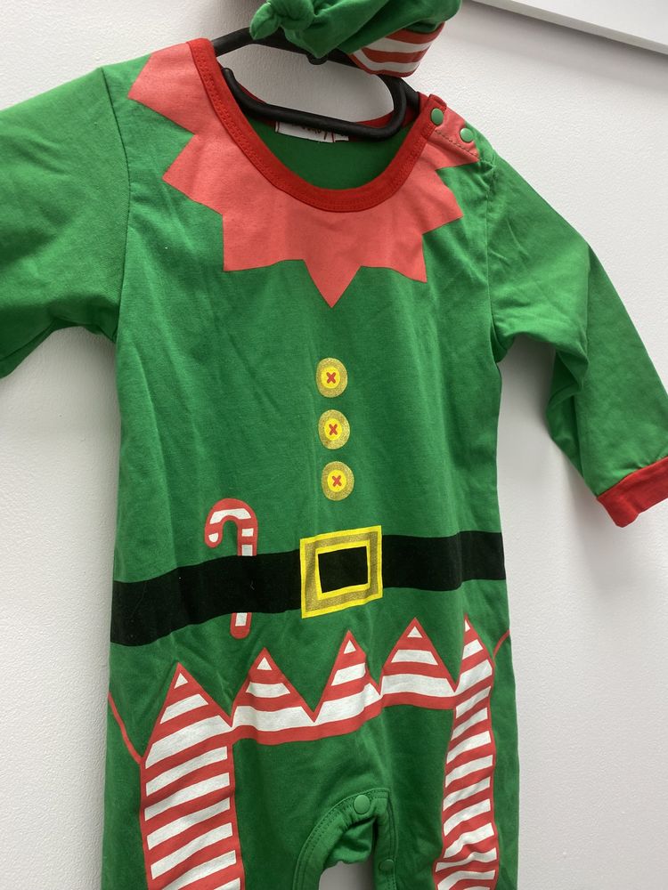 Świąteczna piżamka pajacyk świąteczny Elf Elfik + czapeczka 80