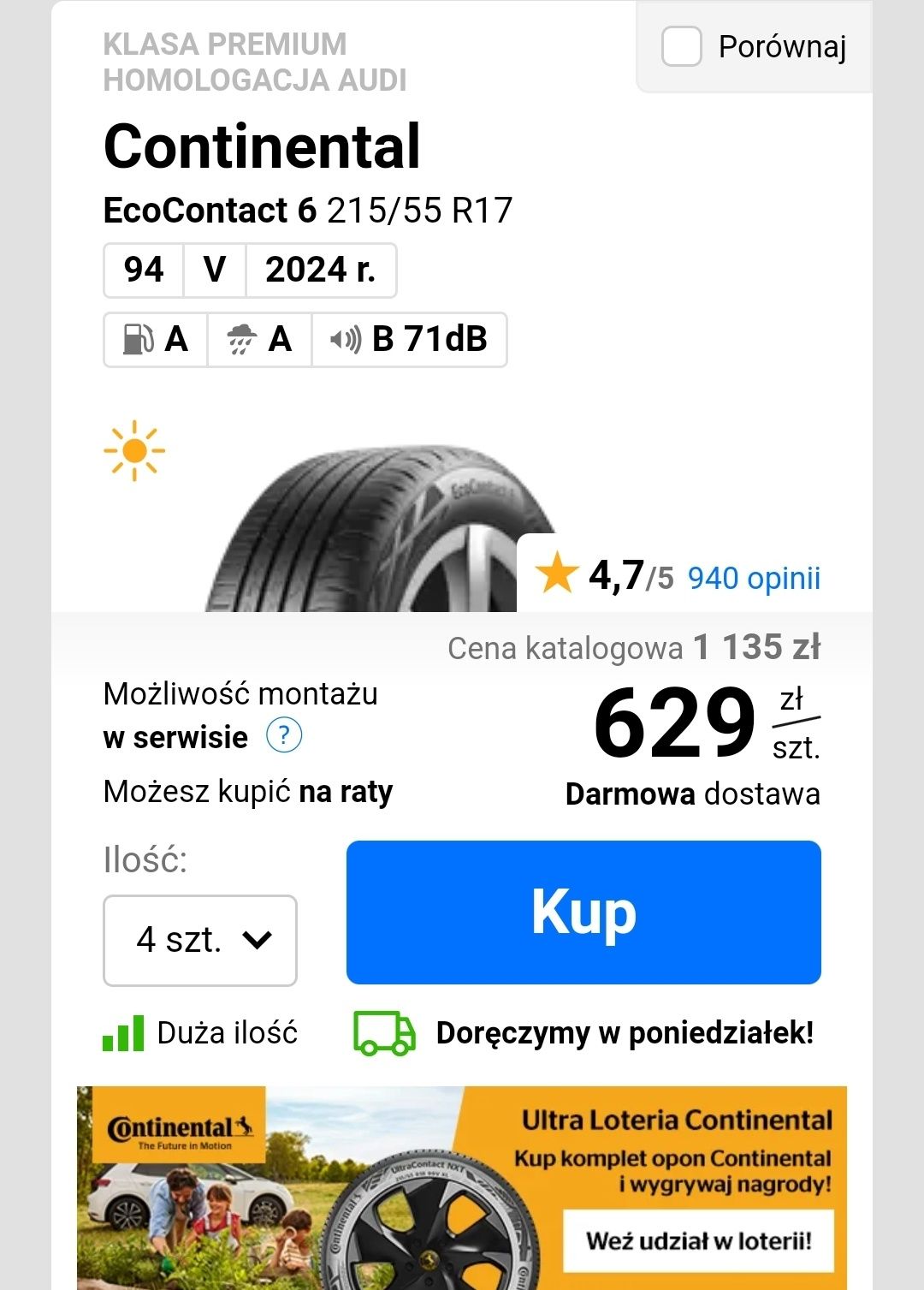 4x 215/55r17 Continental 2024r Demo zam. 225 50 r17 205/55 r17