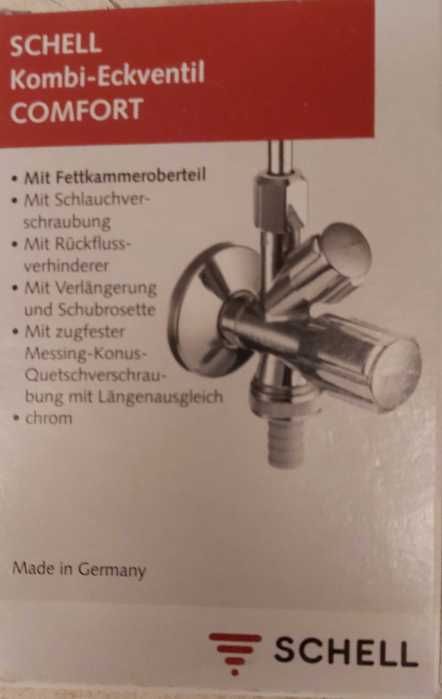 Zawór kombinowany SCHELL 1/2x3/8x3/4 cala oraz kątowy SCHELL 1/2 x 3/8