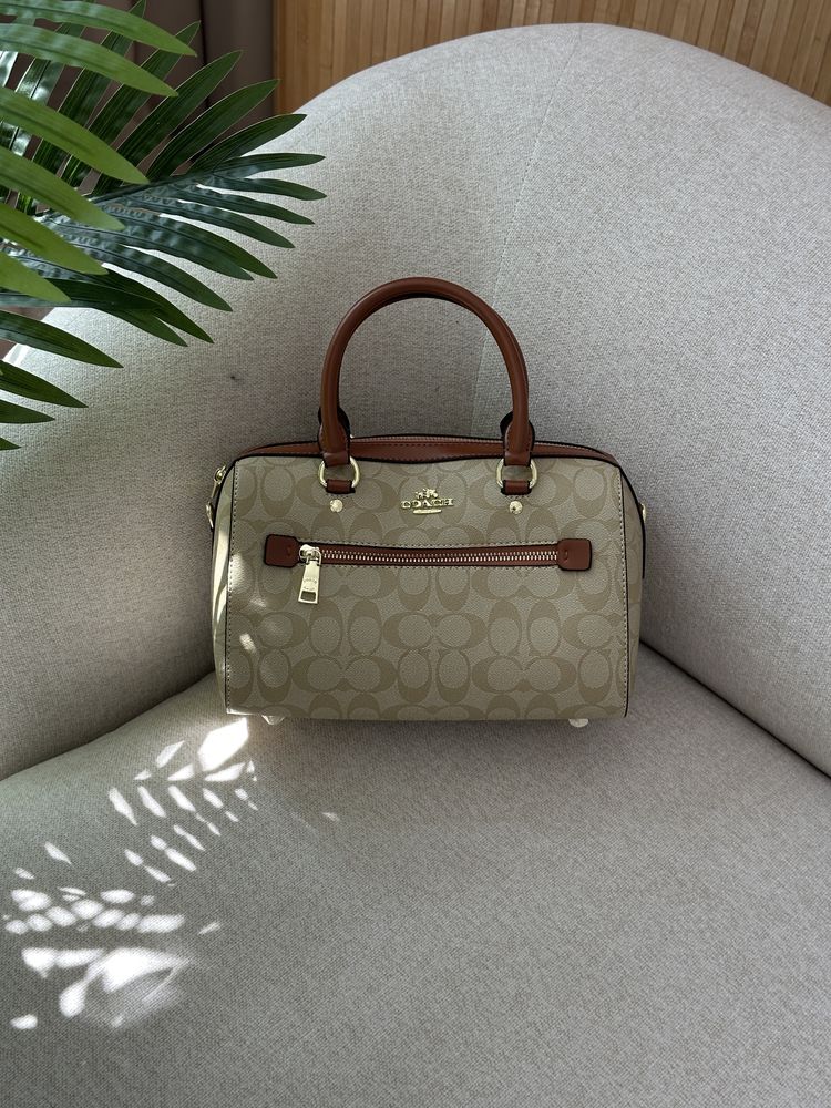 Сумка Coach Rowan Satchel In Signature Canvas бежева/руда