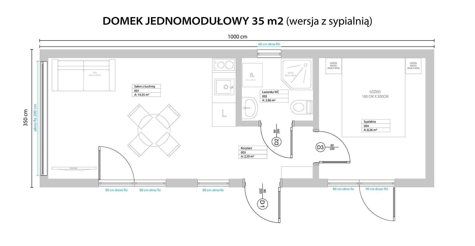 Domek modułowy całoroczny, mobilny, Letniskowy, 35m2, biuro