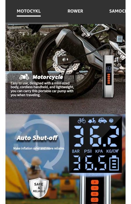 TEMOLA pompka przenośna samochód motocykl sprężarka miernik ciśnienia