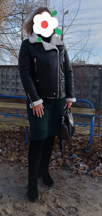 Дубльонка авіатор з якісної екошкіри й білим хутром