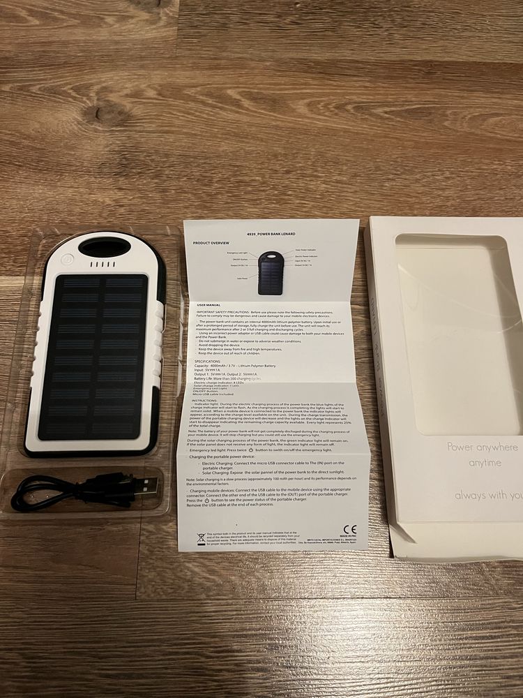 Lenard Power Bank, 4000 mAh, ladowarka solarna.