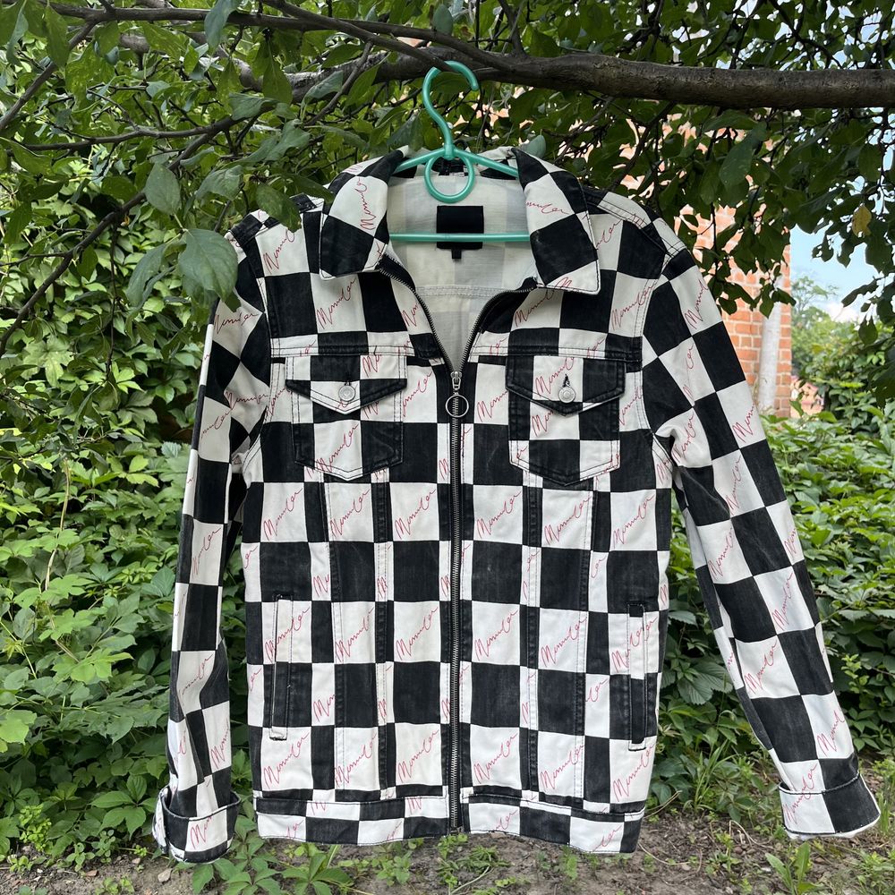 Джинсова куртка у шахматний принт unisex/унісекс sk8 y2k