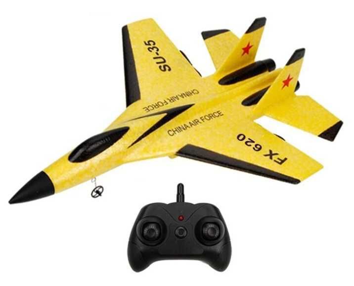 Avião Jato Caça Telecomandado RC LED radiomodelismo Amarelo 2.4ghz NOV