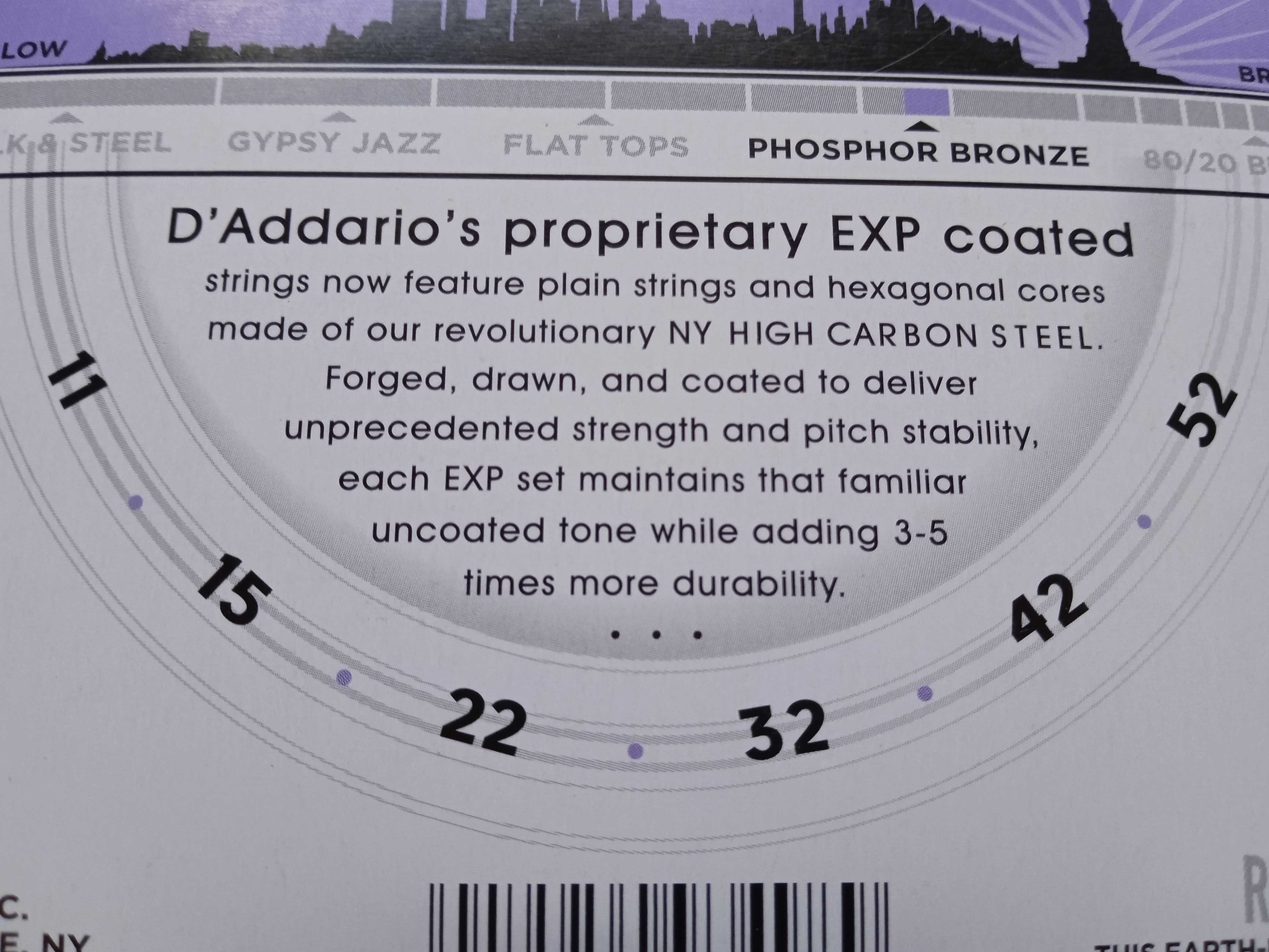 D'Addario EXP26 struny-gitara akustyczna 11-52 COATED PHOSPHOR BRONZE