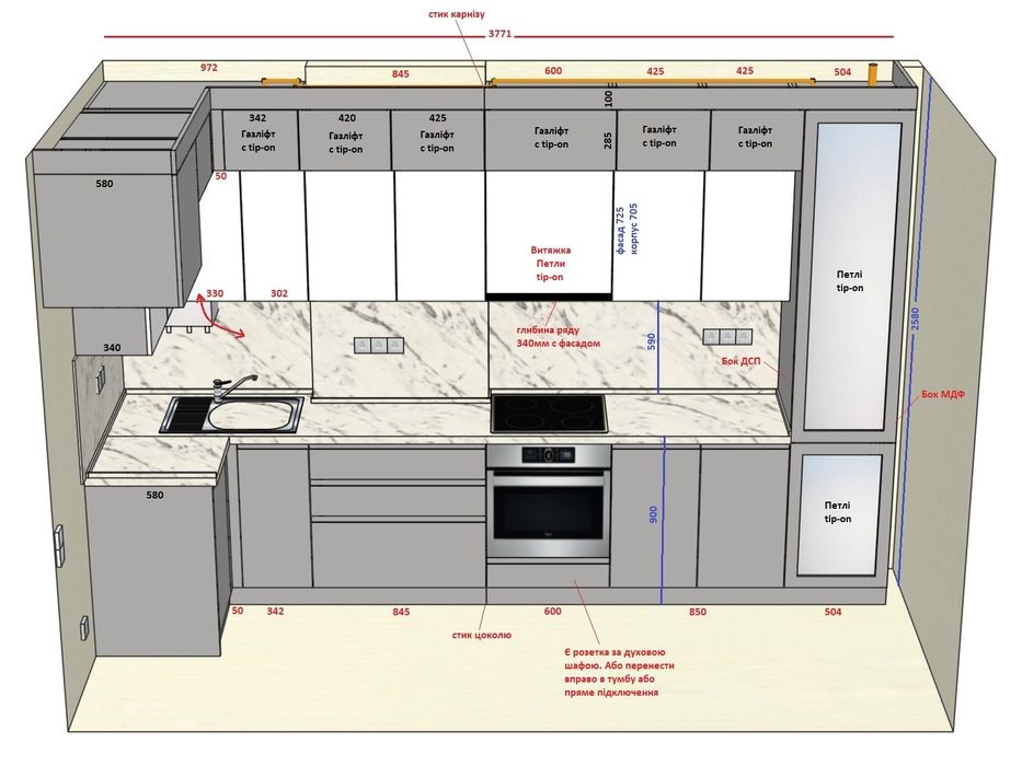 Проект кухні гардеробної шафи Розкрій супровід інструкції