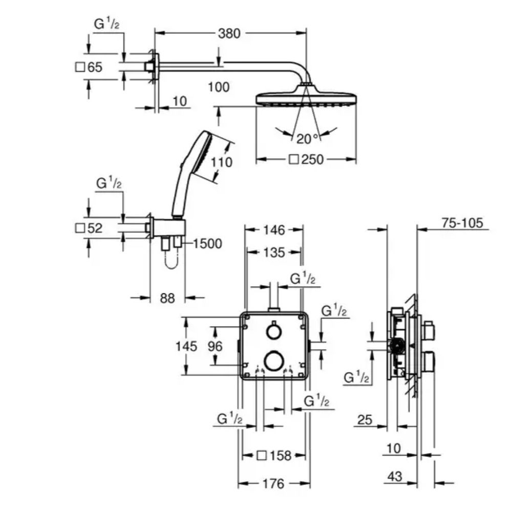 Grohe Grohtherm 34870000 34871000 Душова система прихованого монтажу