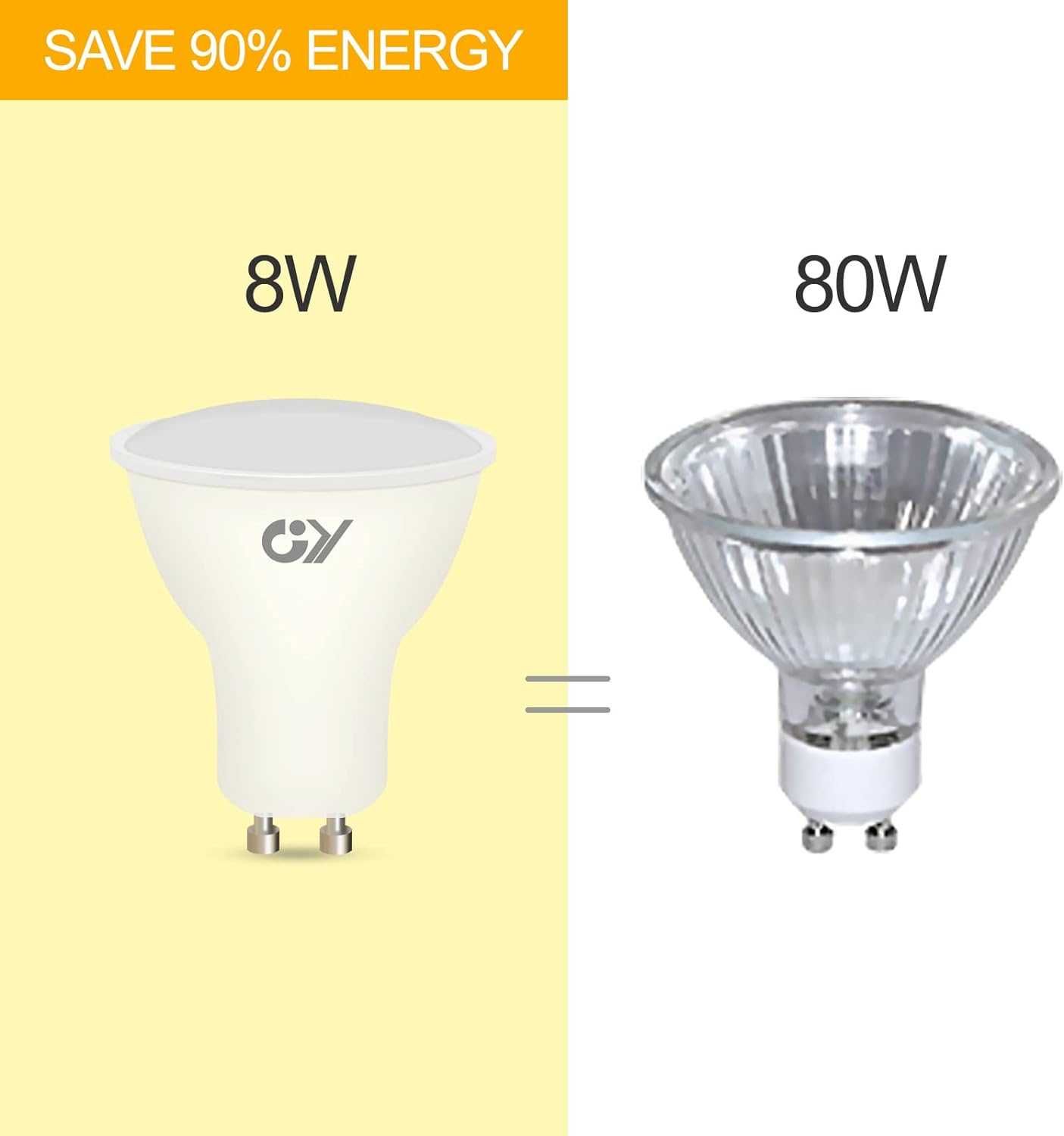 Żarówki LED GY GU10, 8W, 800 lumenów, 2700 K, 6 sztuk.