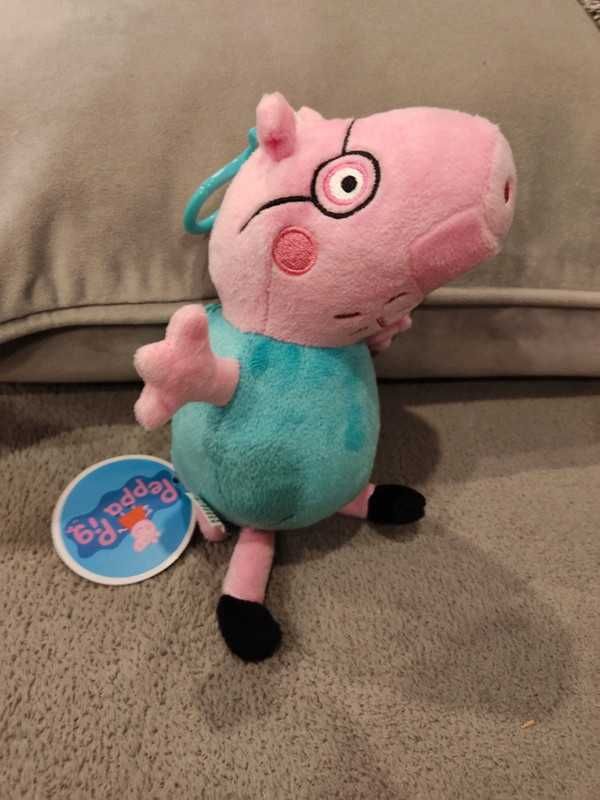 Nowy pluszowy Tata Świnka Peppa brelok zawieszka przypinka z zamkiem