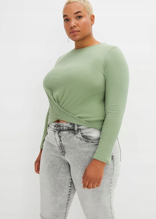 B.P.C bluzka miętowa prążek z marszczeniem 44/46.