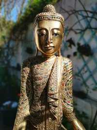 RARA, ANTIGA estátua figura Buda Budha  madeira talha dourada. Grande!
