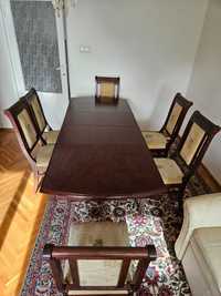 Stół drewniany   rozkładany 130-210/85+ 6 krzeseł wyściełanych