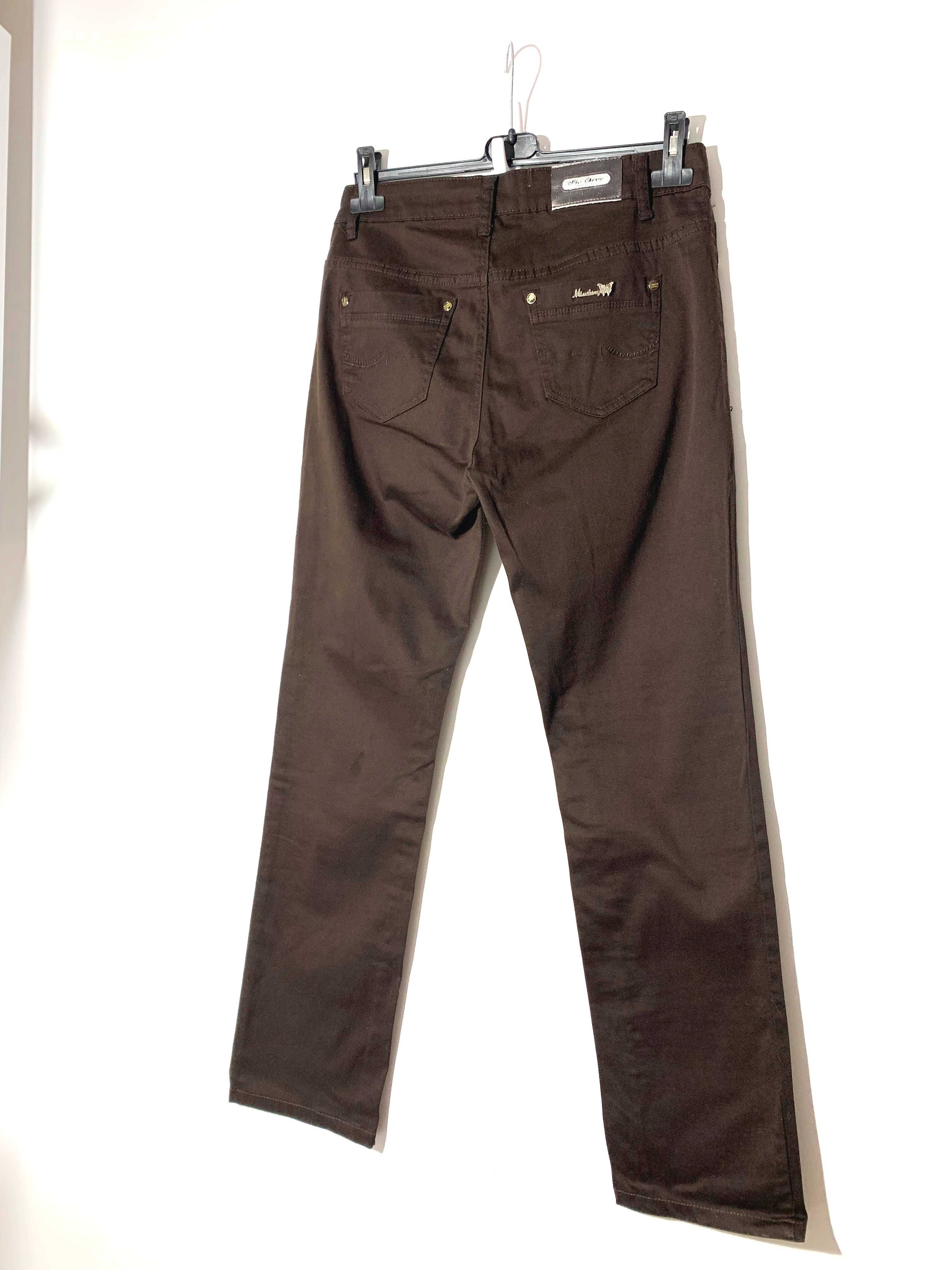 spodnie damskie typu proste brąz jeans klasyczne straight elastyczne