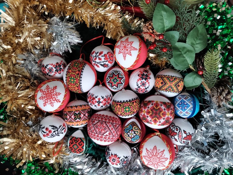 Вишиті новорічні кульки різдвяні прикраси великодня писанка яйце велик