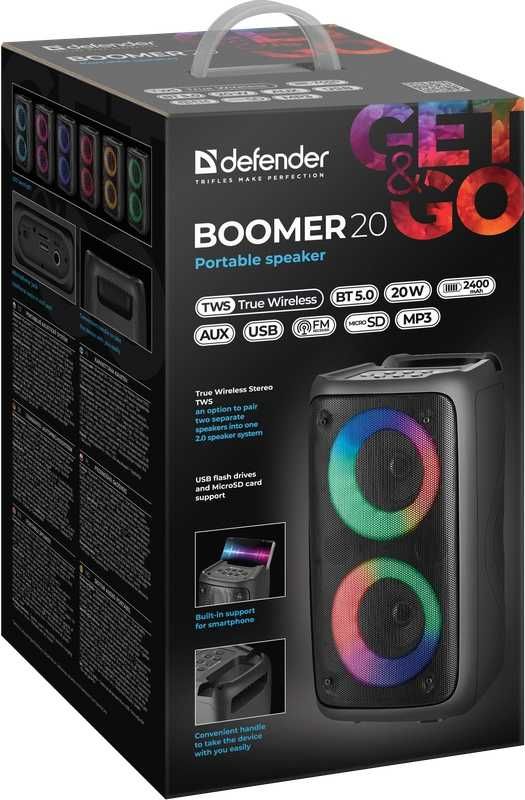 Портативна колонка Defender BOOMER 20 чорна 20 Вт