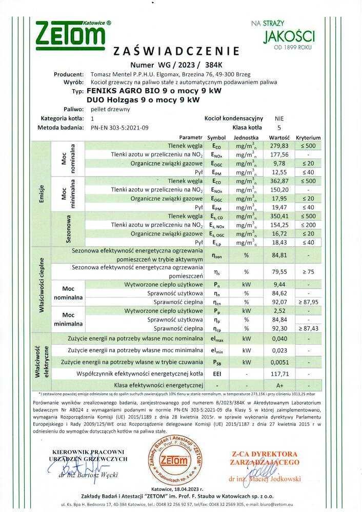 Kocioł na pellet Feniks Agro BIO 9 kW