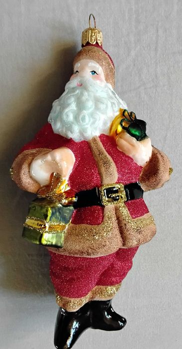 Komozja kolekcjonerska szklana bombka Mikołaj z prezentami