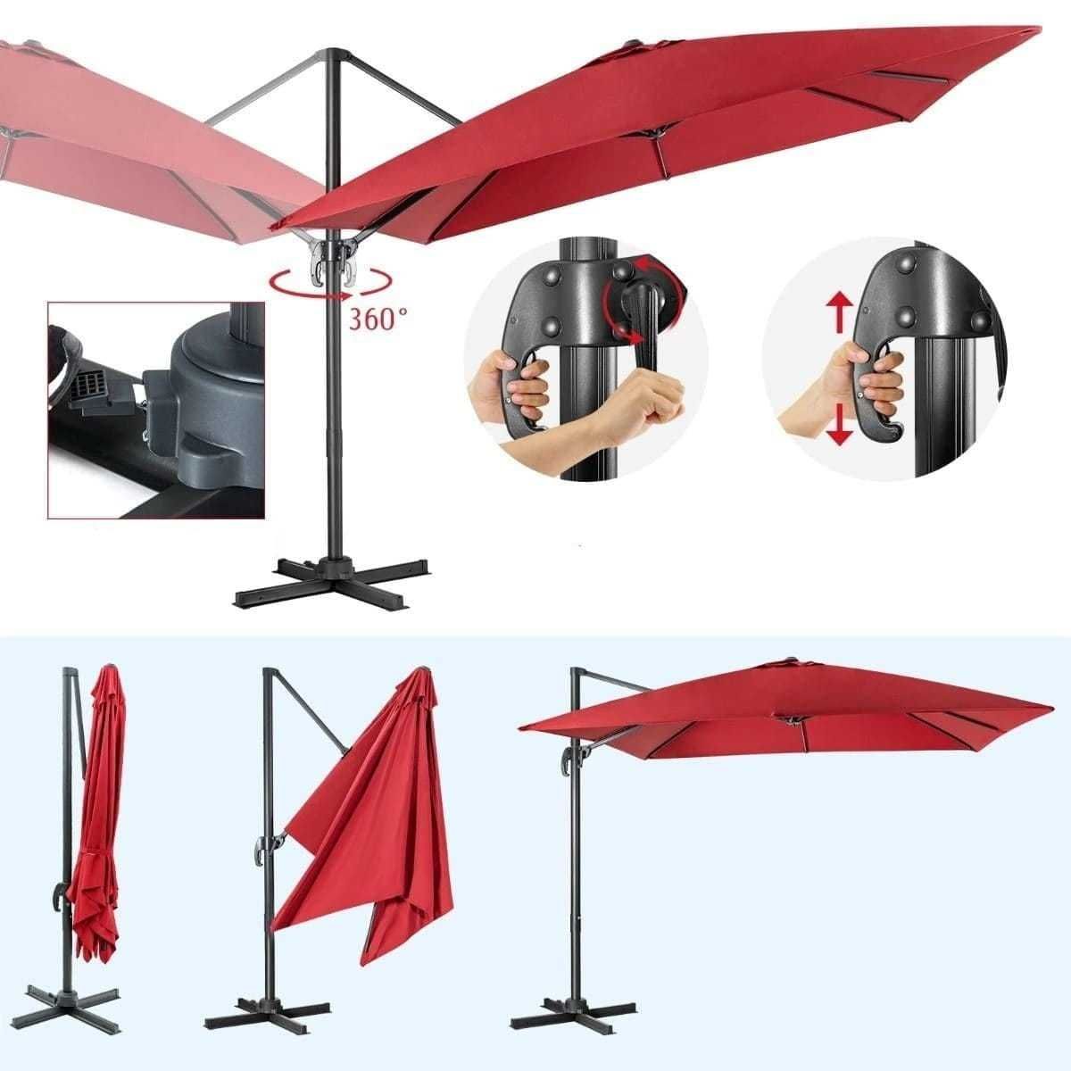 Parasol tarasowy 3m z obrotem 360° bordowy