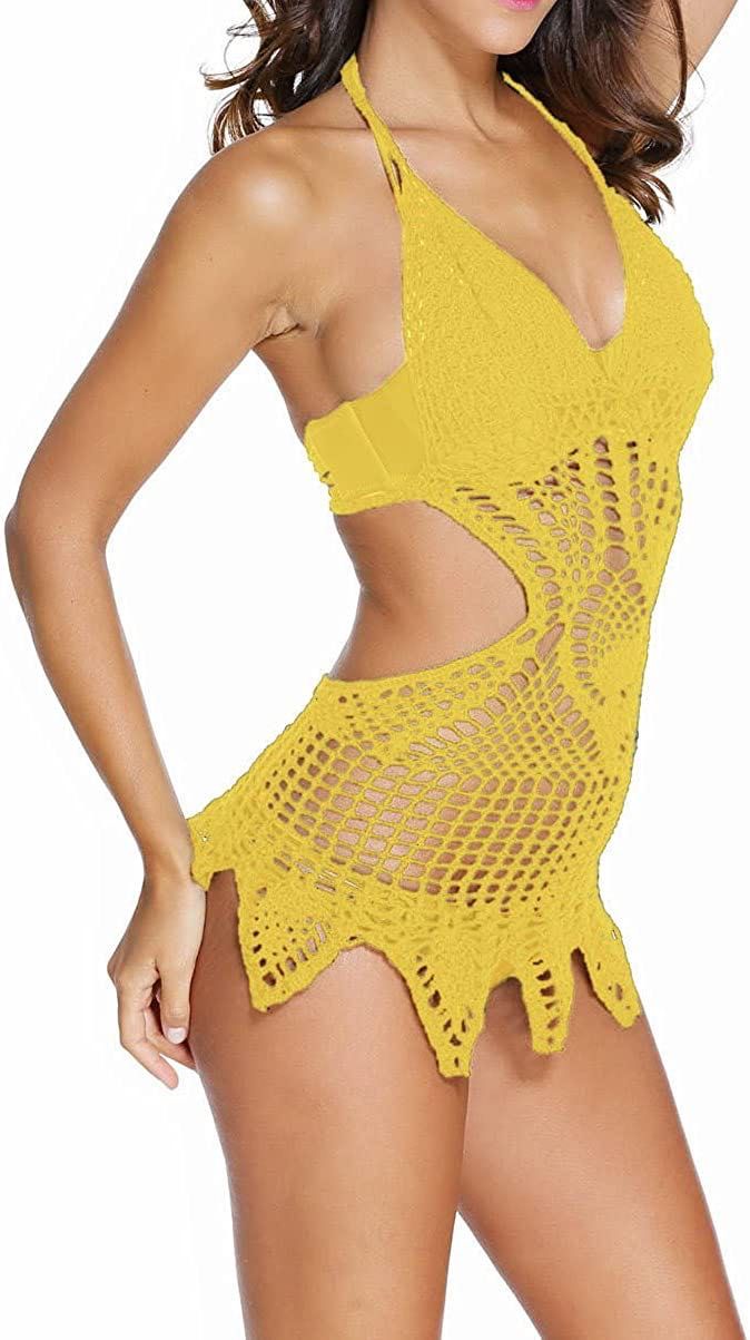 Narzutka tunika sukienka Crochet szydełko na plaże żółta