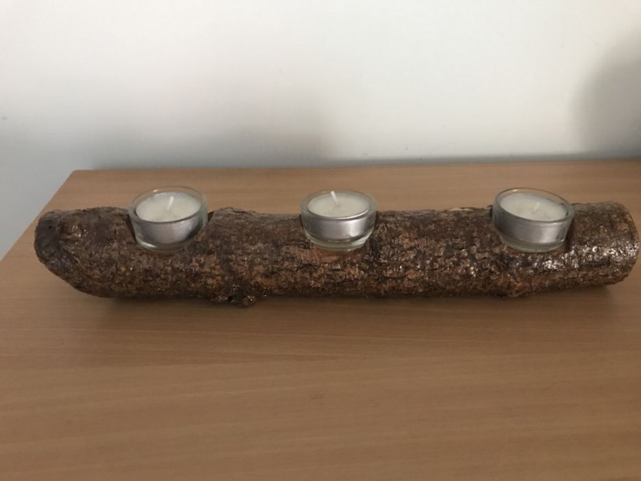 Suporte para 3 velas madeira oliveira