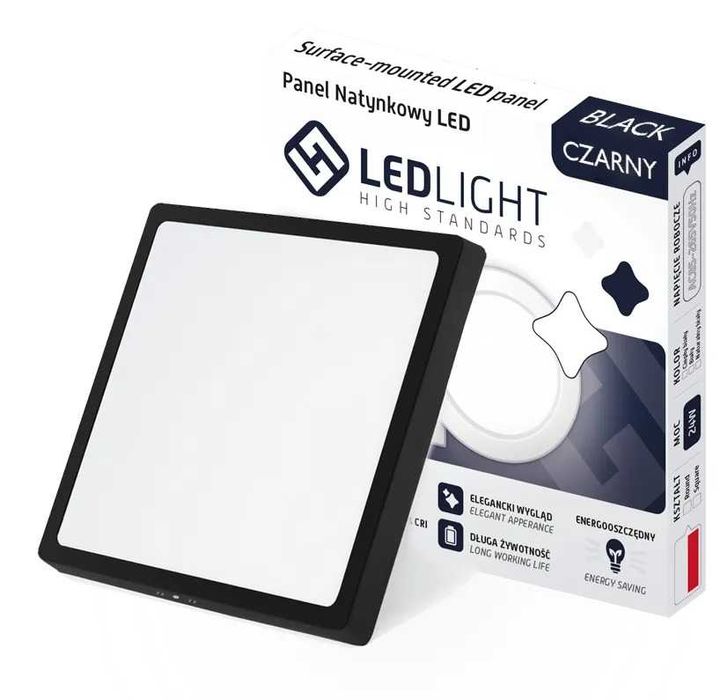 PLAFON led panel natynkowy 18 W niemrugający czarny sufitowy kwadrat