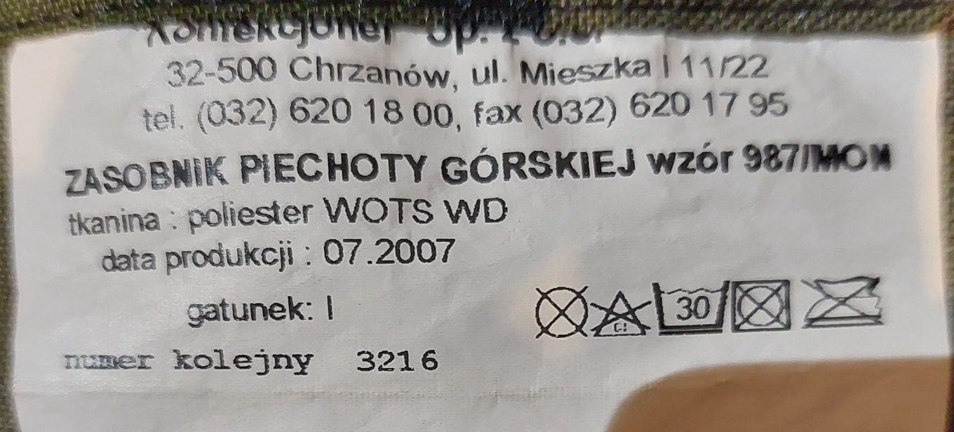 Zasobnik piechoty górskiej - plecak wojskowy