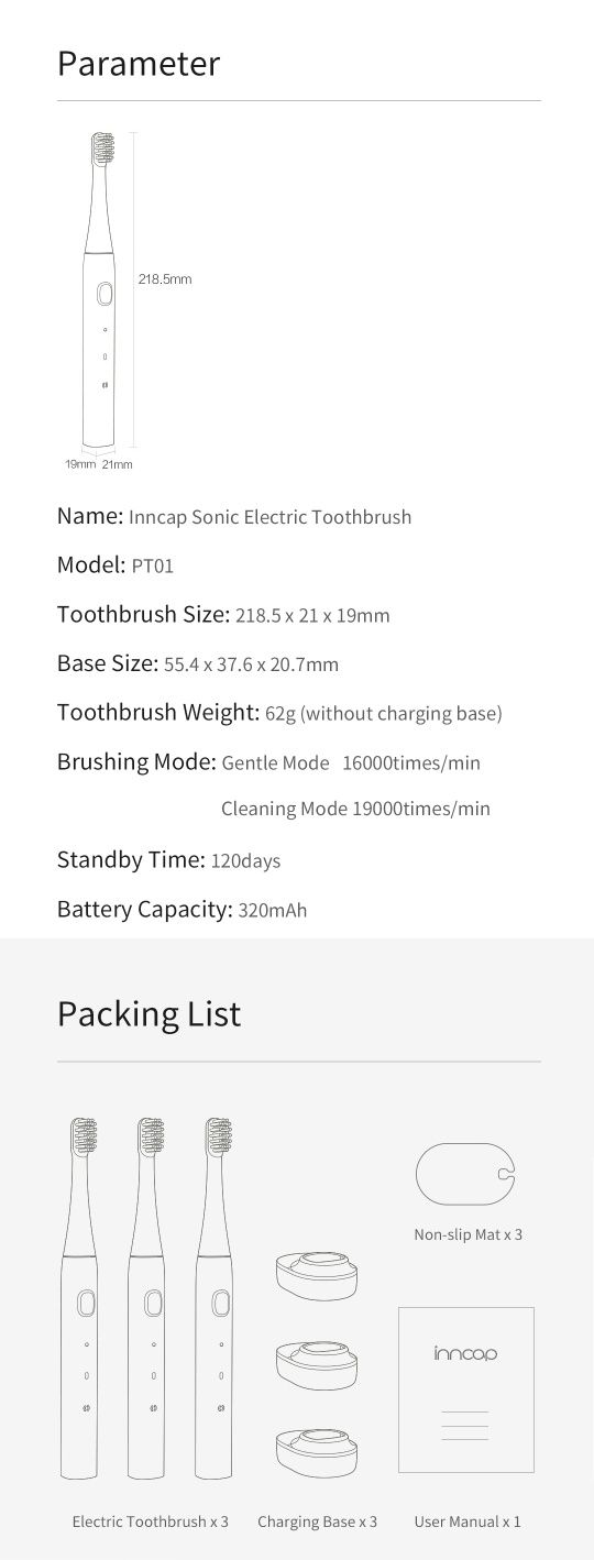 SELADAS! Escova de dentes Inncap PT01 ( XIAOMI) com base de carga