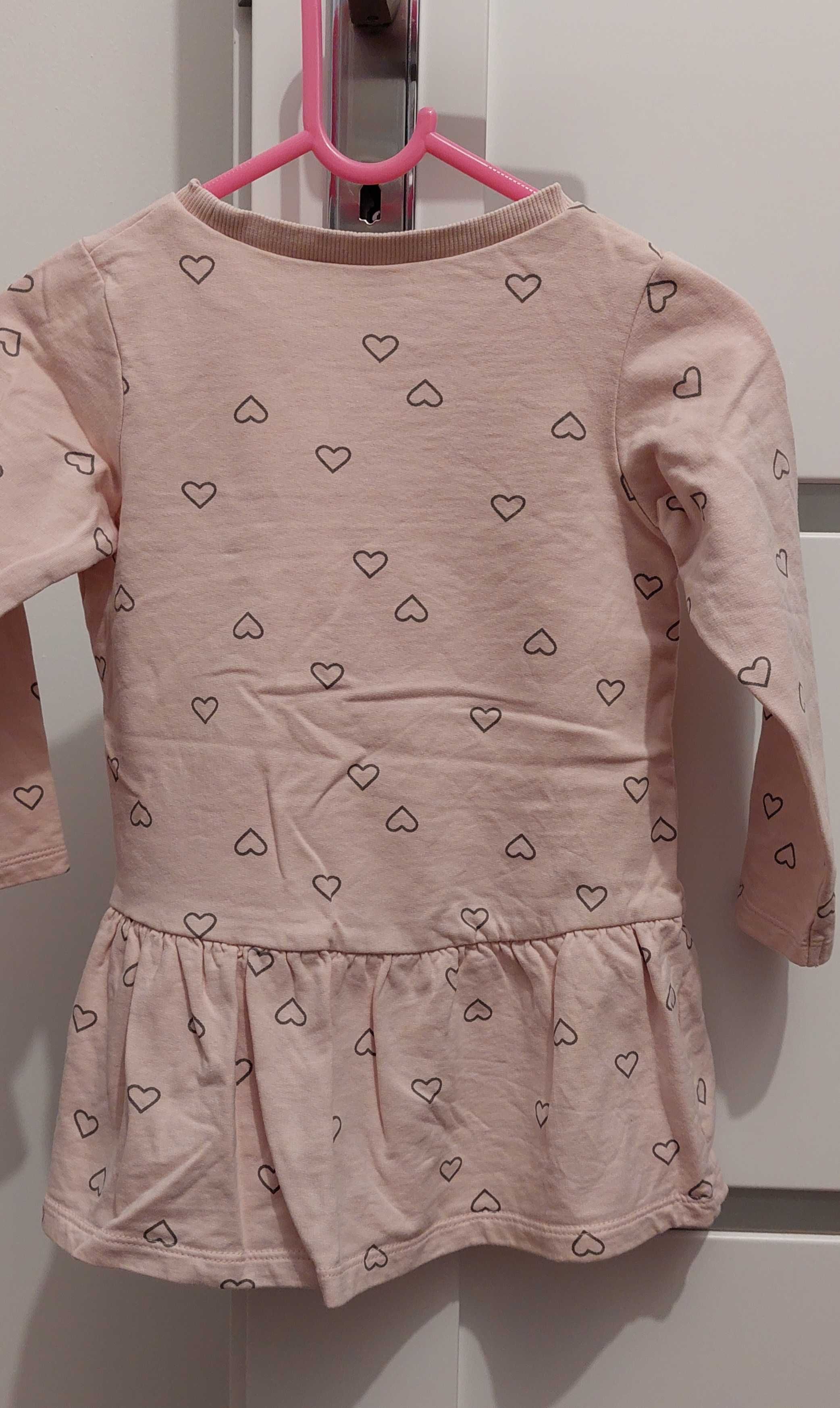 Sukienka, sukieneczka z długim rękawem w serca, tunika H&M 92