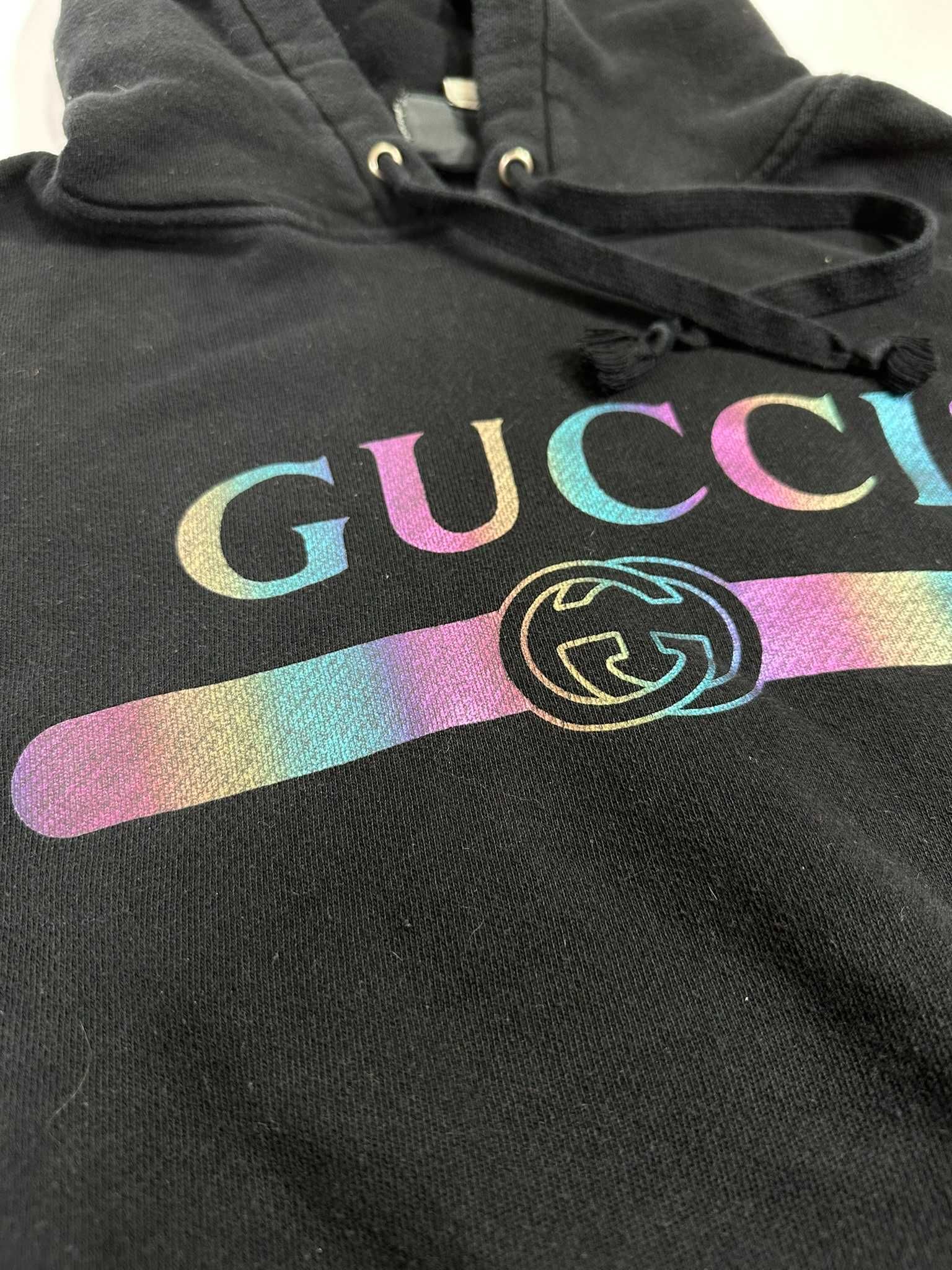 Oryginalna Bluza Gucci Hoodie Rainbow Belt Logo Czarna