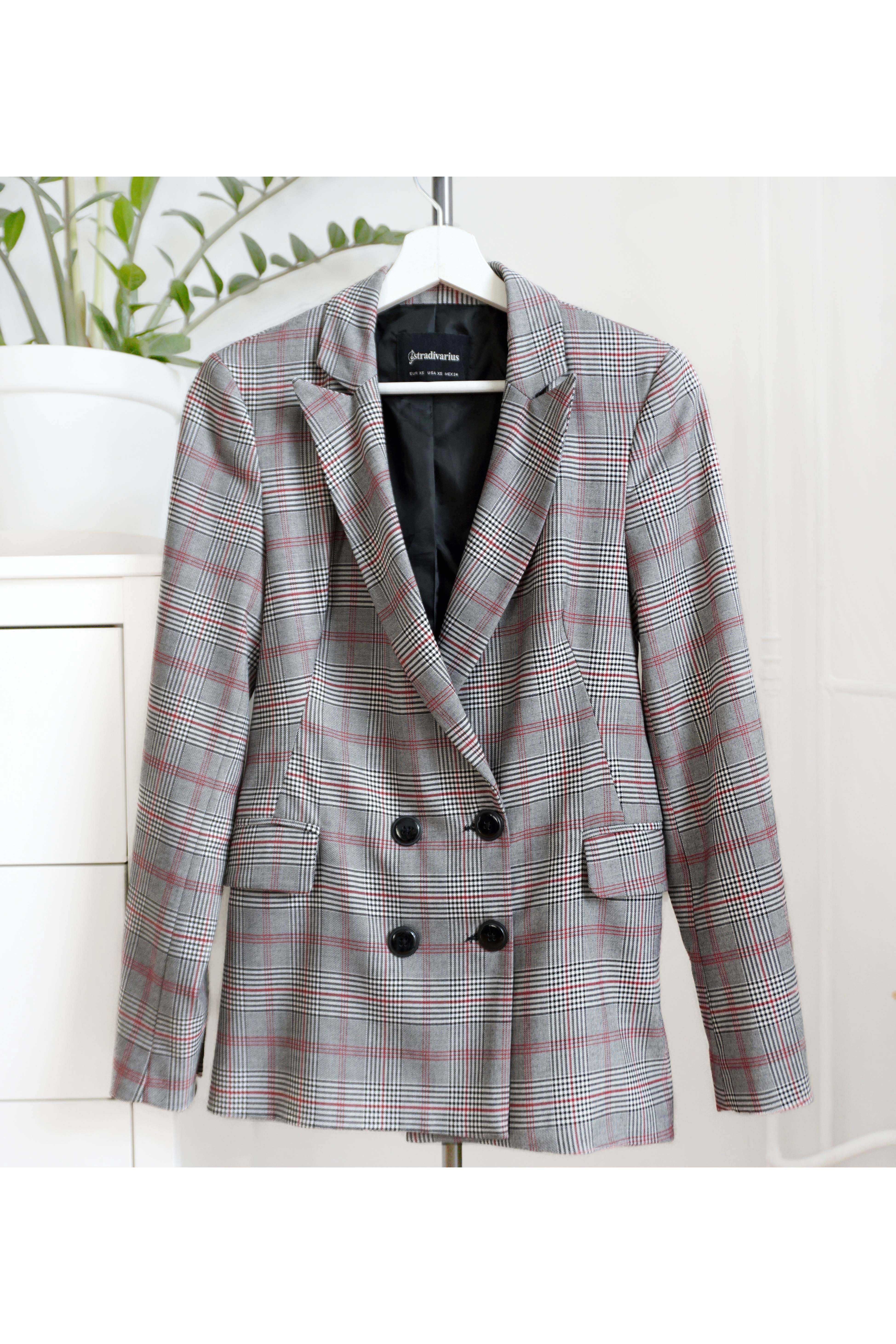 Dwurzędowa marynarka / żakiet w kratę, klasyczna elegancka XS S