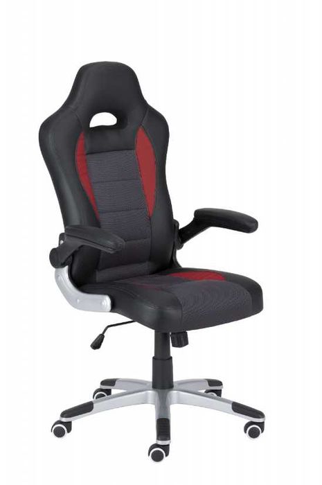 FOTEL gamingowy RECORD do biurka czarno-szaro-czerwony NOWY STYL