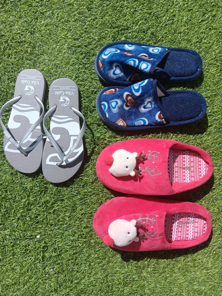 TUDO: 2€  3 pares de Chinelos / Pantufas, N. 37/38, tudo NOVO