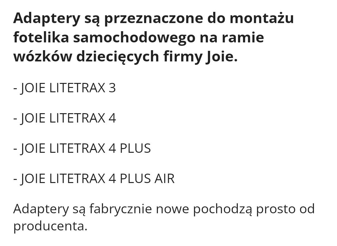 Adaptery do nosidełka Cybex oraz wózka JOIE LITETRAX 4 AIR