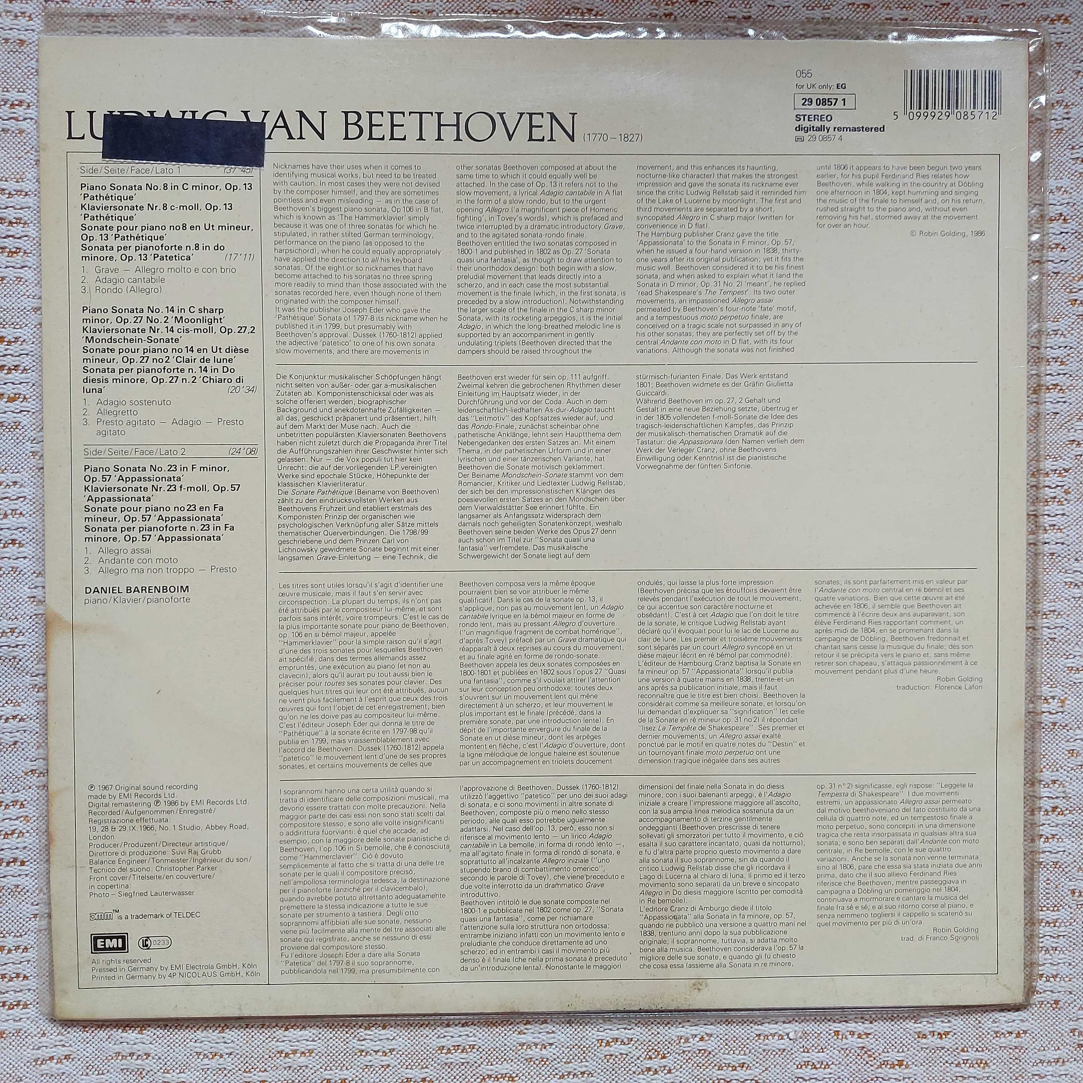 Beethoven Daniel Barenboim Beethoven Sonatas: Pathetique Appassionata